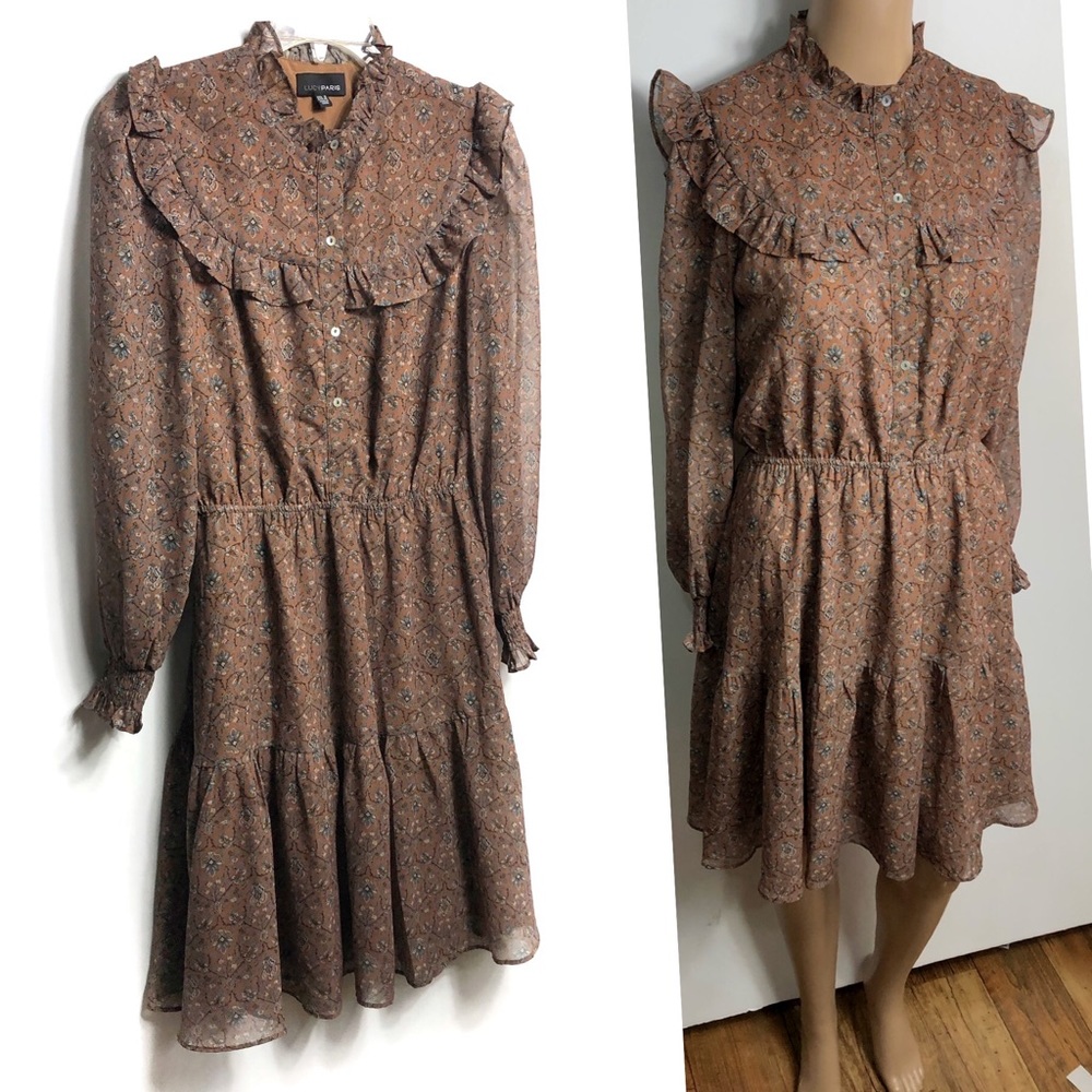 Floral ruffle prairie dress long sleeve